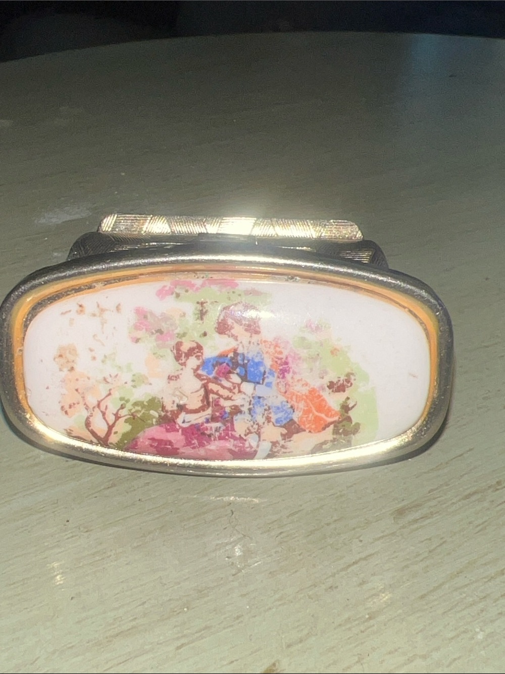 Rare/Antique Japanese lipstick holder with porcelain art and mirror